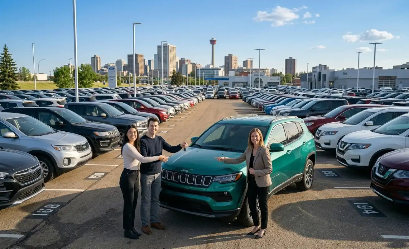 Customers choosing their new vehicle at a dealer lot